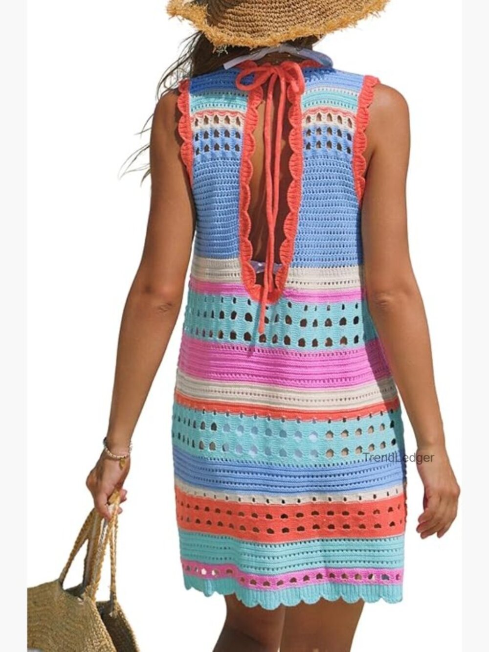 Crochet Swim Cover Up - Sleeveless Loose Beach Dress